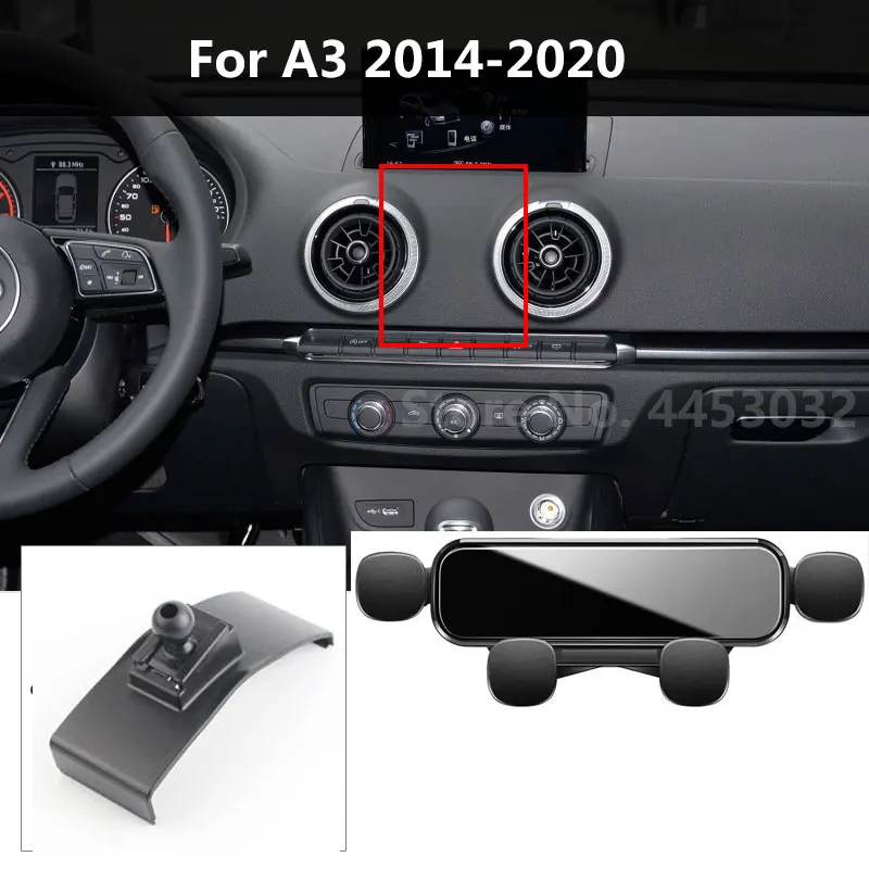 자동차 중력 탐색 브래킷 음소거 블럭 에어 벤트 마운트 액세서리, 아우디 A3 S3 8V 2014-2020 용 휴대폰 홀더