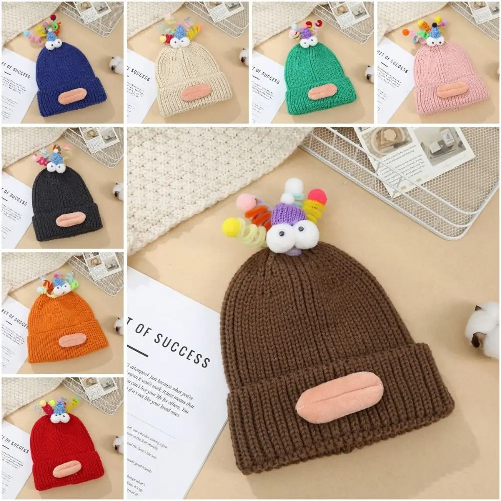 

Wool Crotch Sausage Mouth Braid Beanie Sausage Mouth Cloth Accessories Cartoon Knitting Hat Knitting Candy Colored