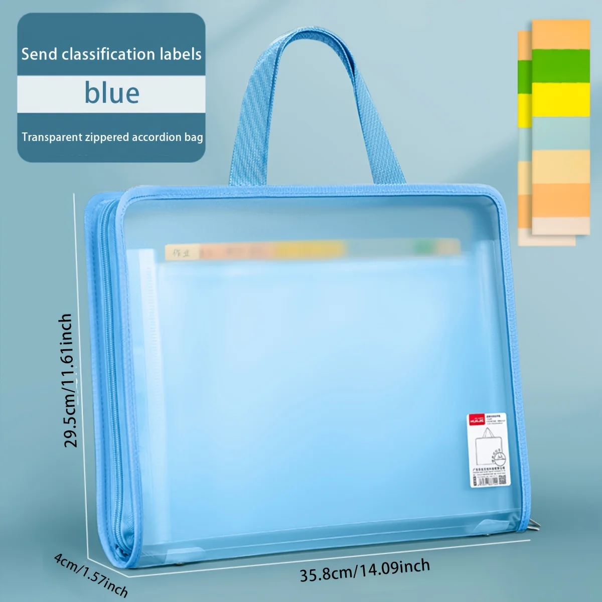 Translucent document three-dimensional organ bag large capacity waterproof document student business portable zipper storage bag file bag stationary organizer pouch transparent storage bag