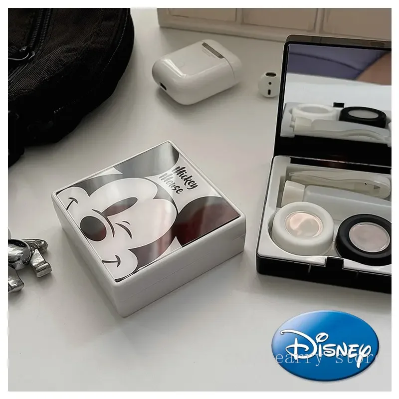Disney Mickey Mouse Eye Contact Lenses Cases Girl Black white Contact Lens Container Case with Silicone Tweezers Mini Pocket Box