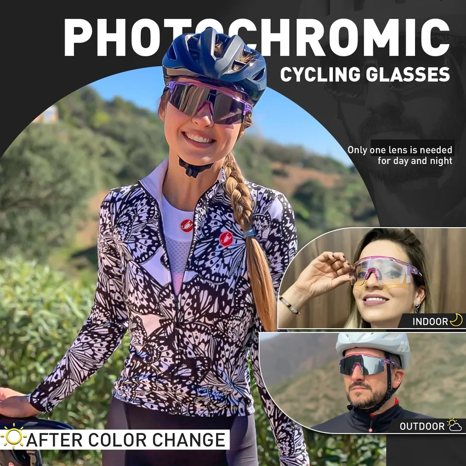 Lunettes De Cyclisme Photochromiques LAMA - Lentilles Qui S'adaptent à La Lumière - Protection UV400 - Monture Pour Myopes Incluse