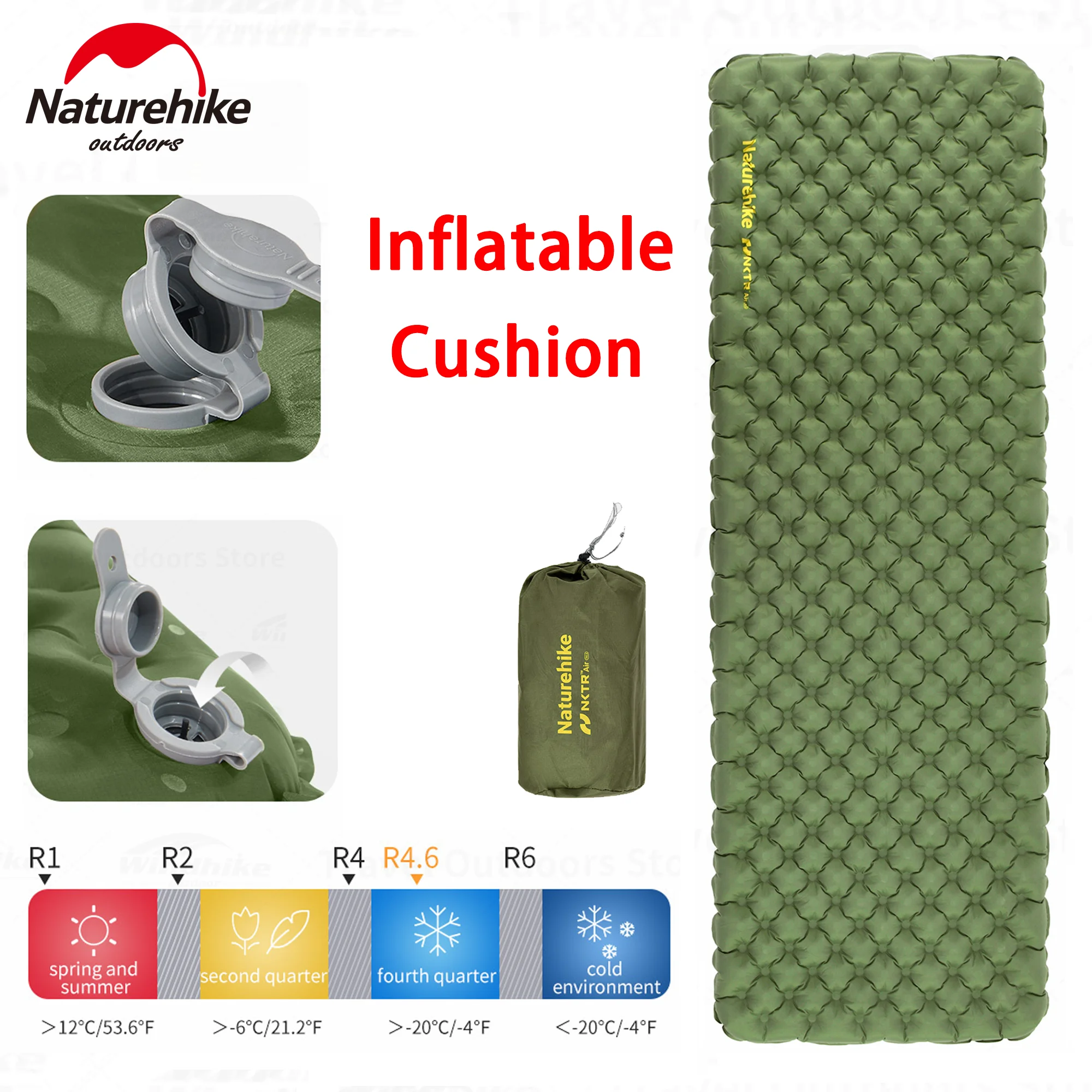 Inflatable Mattress Camping Mattress Naturehike R4.6 Inflatable Mat Ultralight Tent Pad Moisture-proof Cushion Travel Outdoor Camping Mattress Portable Air Cushion