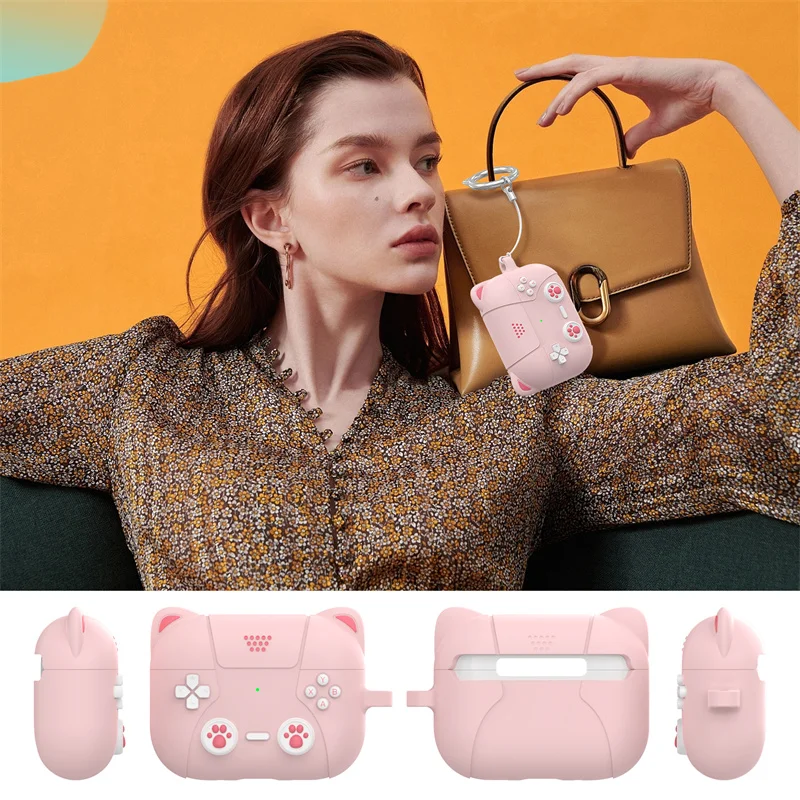Cute 3D Cat Game Console Silicone Earphone Case with Hooks