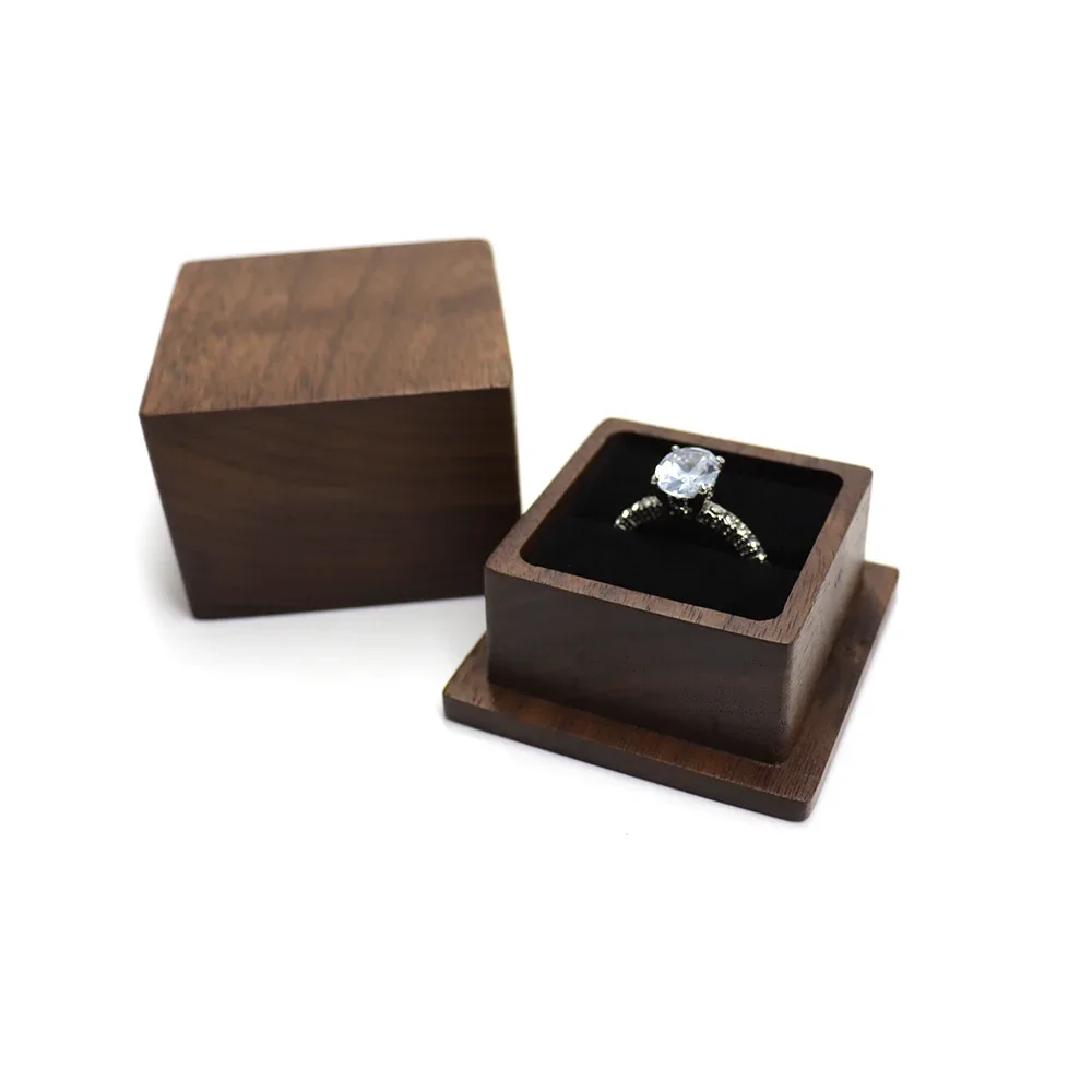 

Exquisite Real Walnut Wood Wedding Double Ring Earrings Jewelry Display Valentine's Gift Box Direct Shipping Jewelry Organizer