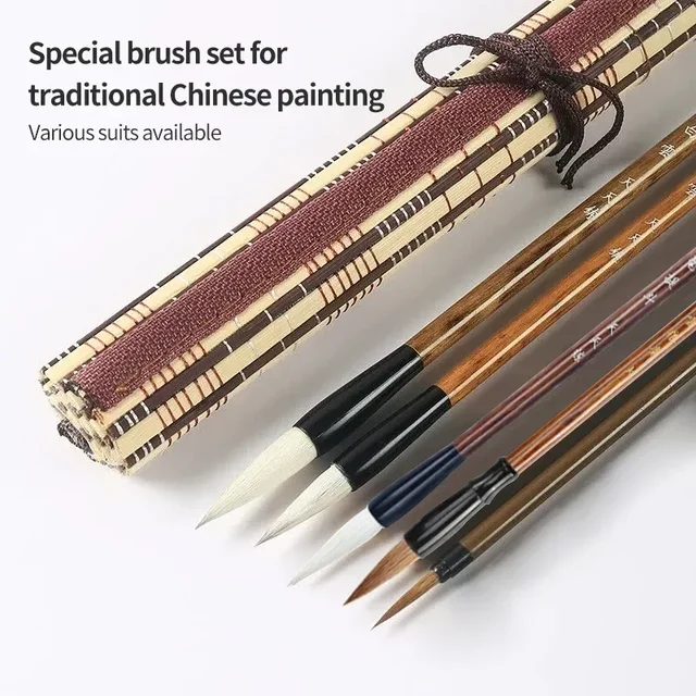 6/9/12/16 pezzi set di pennelli per calligrafia cinese con porta pennelli in bambù arrotolabile Sumi pittura scrittura pennello per acquerello Kanji Art 2