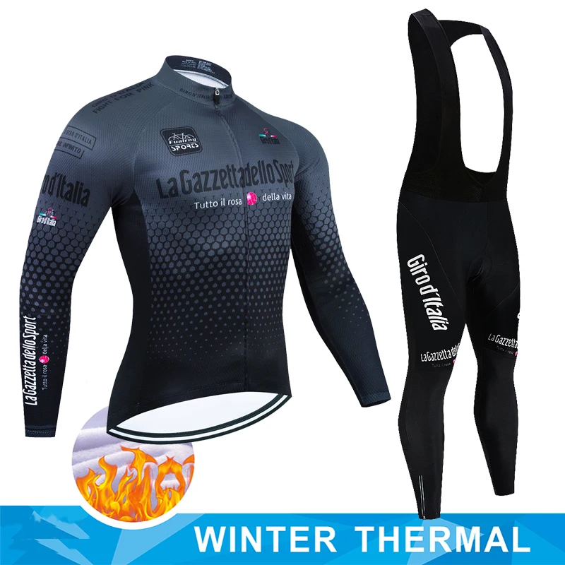 Men's Winter Thermal Fleece Cycling Jersey Sets Long Sleeve Bicycle Clothing MTB Bike Wear Tour De Italy Cycling Suit