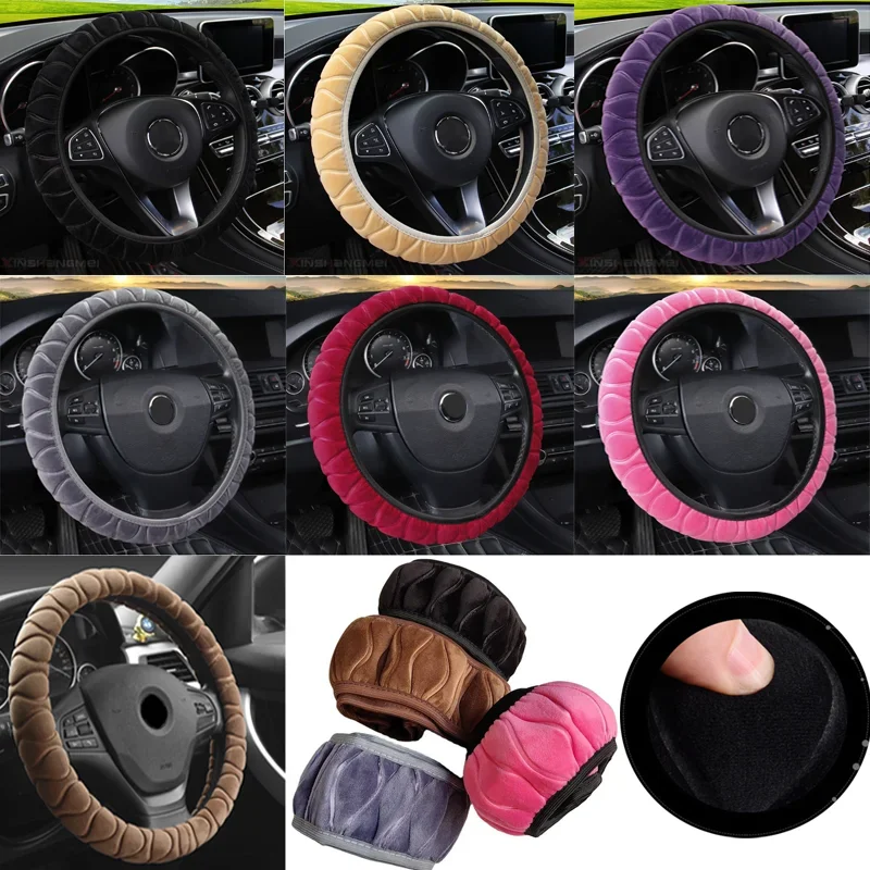 Universal 37-39 cm Rosa Lenkrad Abdeckung Weiche Warme Plüsch Lenkrad Abdeckung für Winter Auto Lenkrad innen Teile
