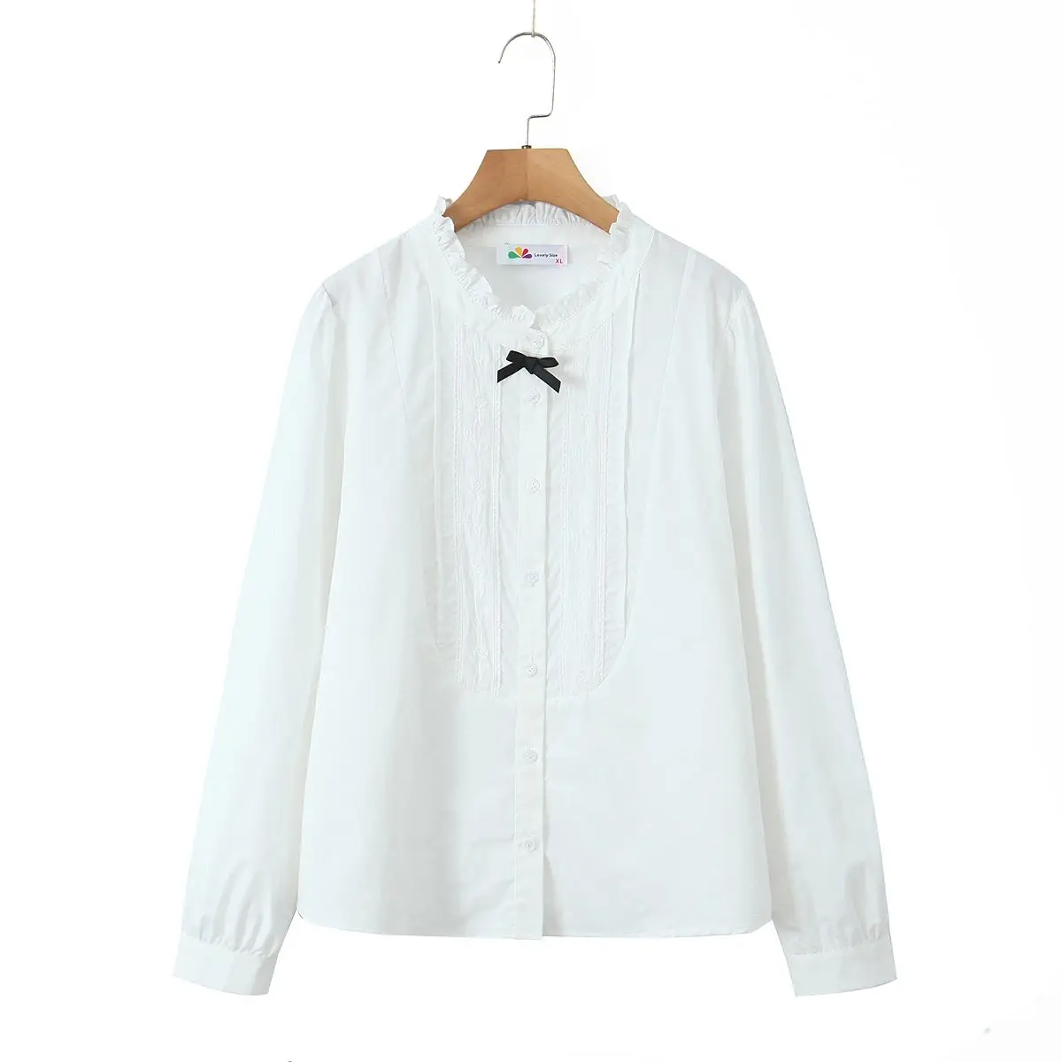 Plus Size Women's Blouses Premium Sweet Preppy Style White Shirt French Two Wear Ruffle Stand Collar Autumn 2025