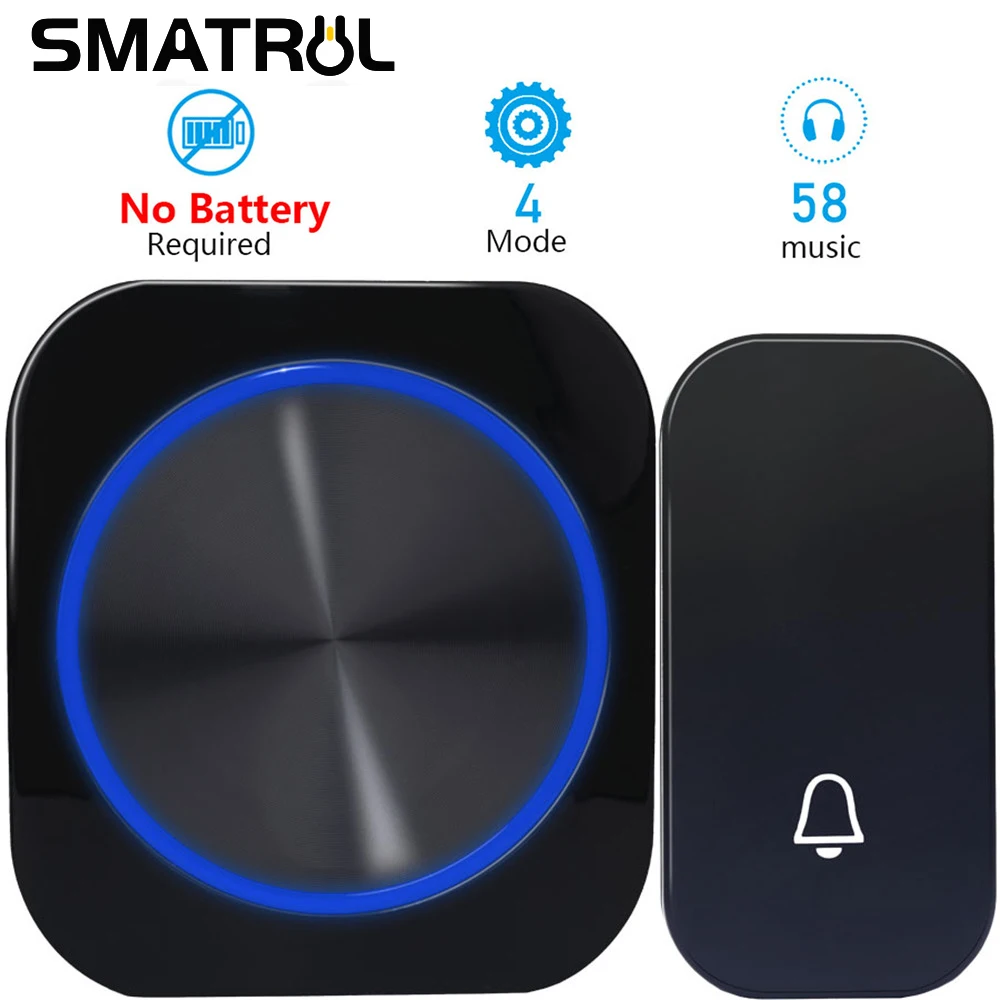 

SMATRUL Self Powered Waterproof Wireless DoorBell Door Bell Night Light No Battery EU Plug Smart Home 1 2 Button 1 2 Receiver