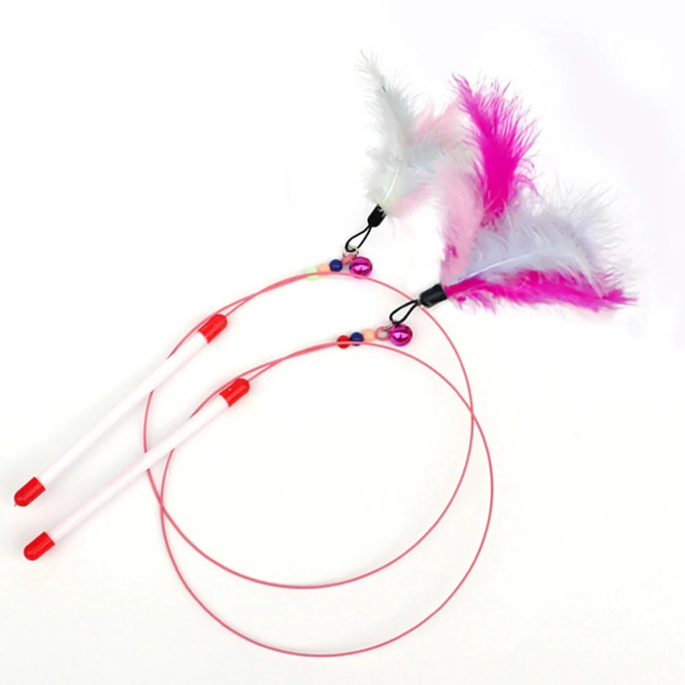 Description Picture 6 of item1Pc Cat Toys Steel Wire Feather Interactive Cat Stick Training Kitten Wand Toys With Beads Bells Fun Kitten Toys Pet Products