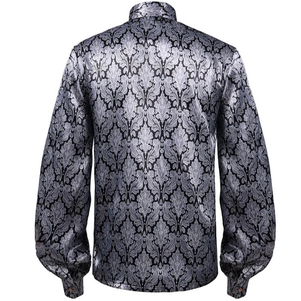 Black Gold Mens Silk Shirt Paisley Floral Long Sleeve Casual Shirts For Men Jacquard Male Business Party Wedding Dress Up Tops