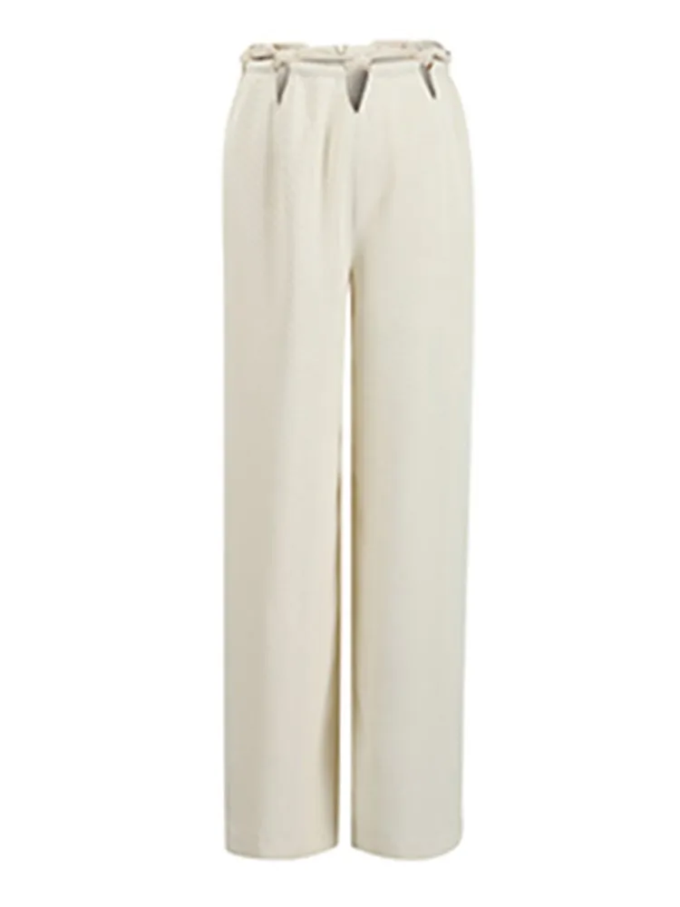 TWOTWINSTYLE  Casual Straight Patchwork Pants For Women Loose Solid Korean Fashion High Waist Wide Leg Pant Female Fashion Style