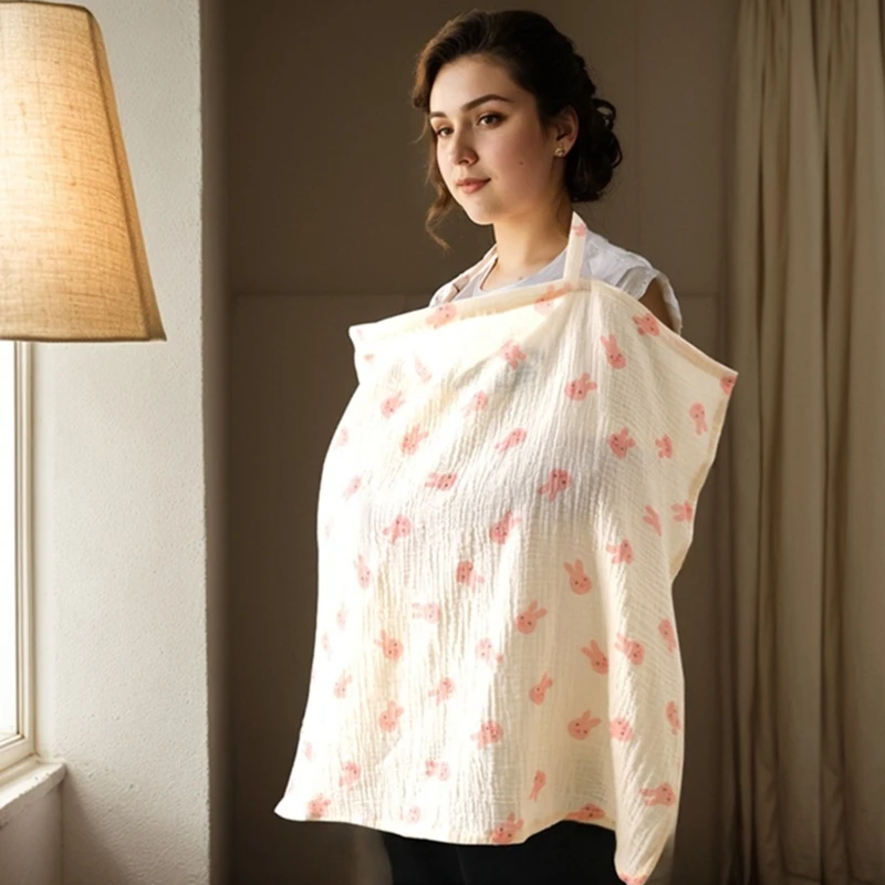 Adjustable Neckline Breastfeeding Cover Cotton Nursing Blanket Privacy Feeding Shawl Lovely Pattern Apron for Travel