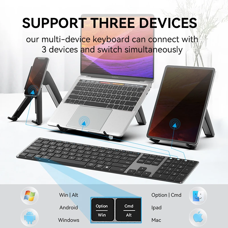 Asusdom-teclado sem Fio Bluetooth Sofkeys4 Modo Duplo Zona de Teclas Teclado Office Home Silencioso 110 Teclas pc Computador Ipad Telefone - Imagem 5