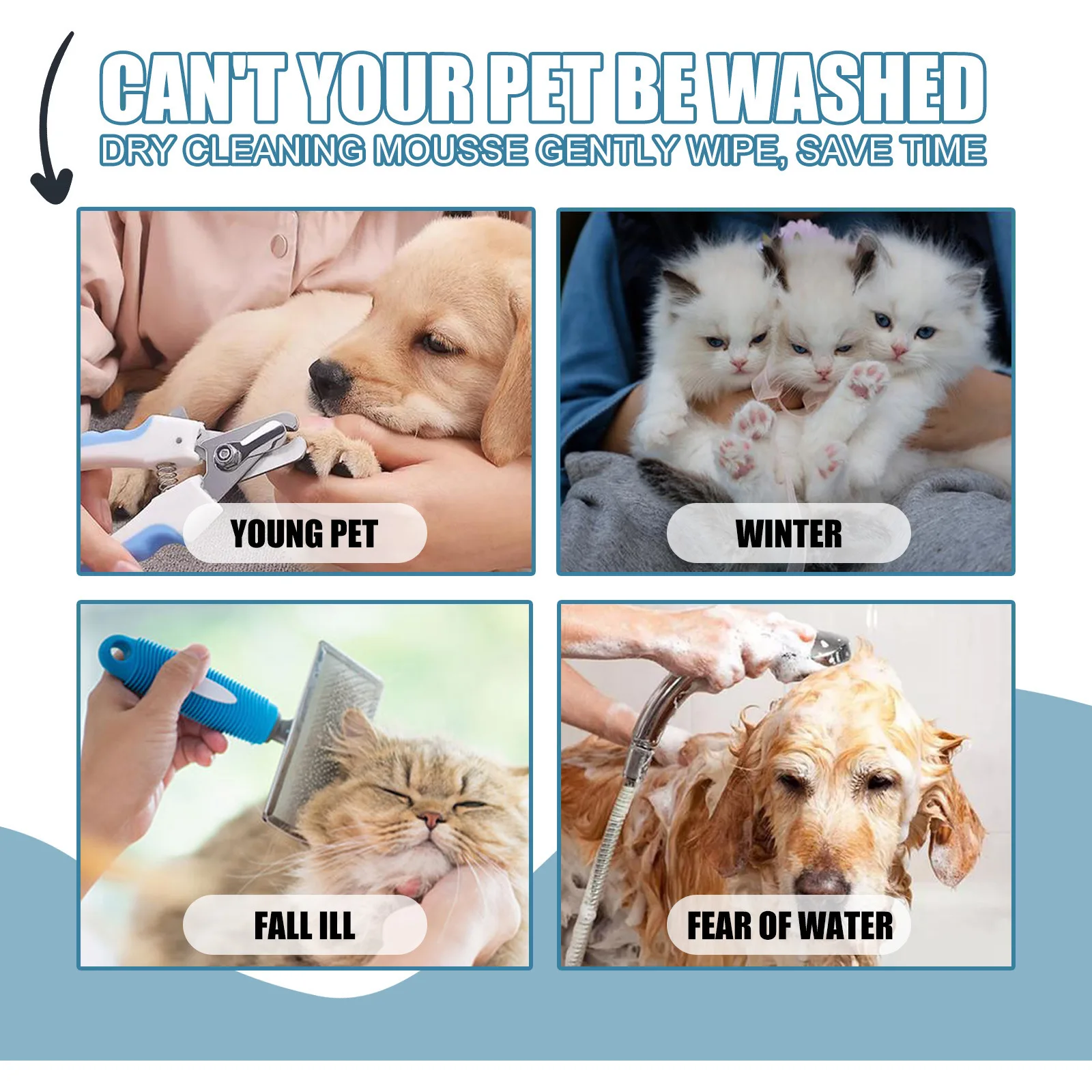 Pet Dry Cleaning Mousse Body Wash, Kittens, Dogs, Fungi, Mites, No Water Washing, Hair Cleaning, Odor Removal