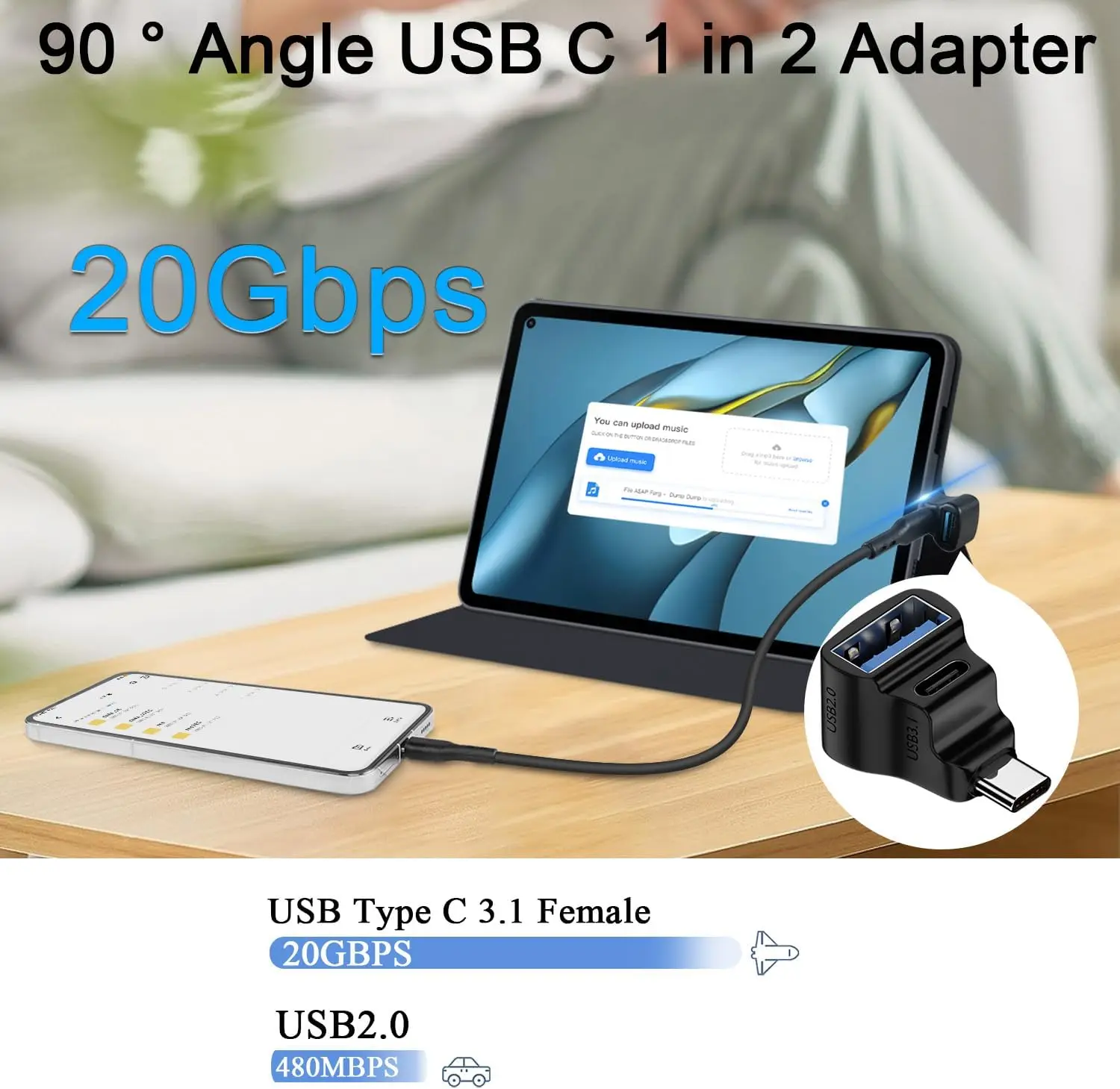 USB-C-USB-C USB-A 어댑터 20Gbps USB-C 남성-USB-C USB-A 여성 어댑터 8K 60HZ 180도 U자형 스팀 데크용