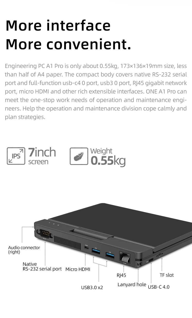 Portátil portátil com tela sensível ao toque, PC engenheiro de netbook, A1 Pro, 7 