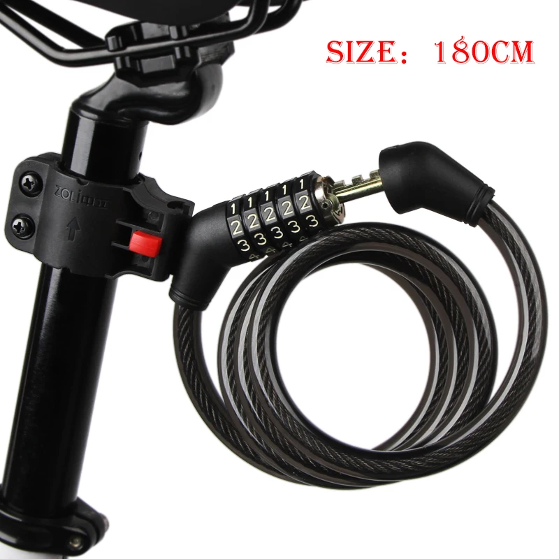 Lucchetto Per Bicicletta 1.2-1.8M Road Mountain Bike Lucchetti Per Cavi Pieghevoli Neri Lucchetto Bici Antivol 180Cm Codice Lucchetto Per Bicicletta