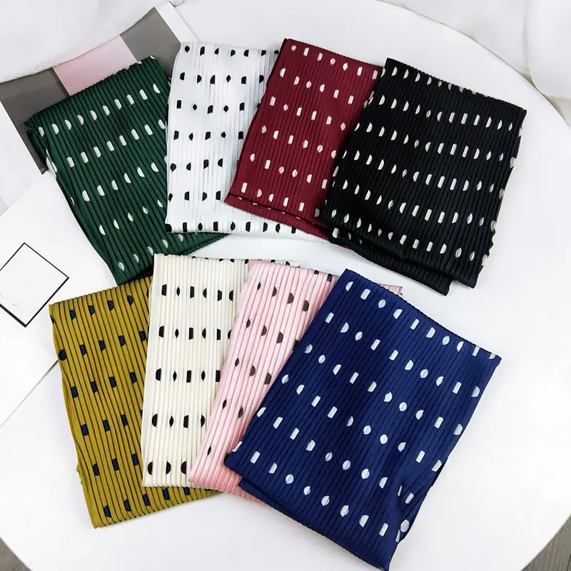 S66937b696bc24c2aa97c990ee4e2a88aB Korean Pleated Scarf Crinkle Small Square Scarf Decorative Silk Women Scarf Print Neck Scarves Elastic Hair Band Ribbon Wrinkle Mallzona