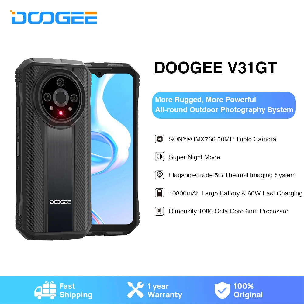 Nuovo Telefono Robusto Doogee V31Gt 6.58 "Fhd Dimensity 1080 Octa Core 5G Thermal Imaging 10800Mah 66W Telefono A Ricarica Rapida