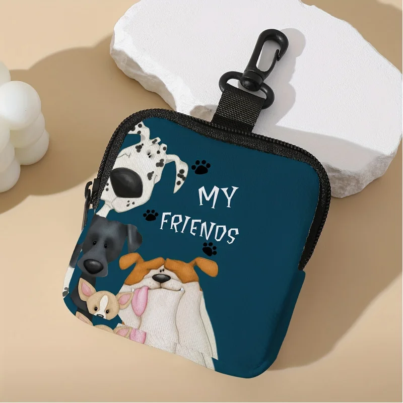 Cute Dog Print Coin Purse Faux Leather Mini Zipper Storage Bag