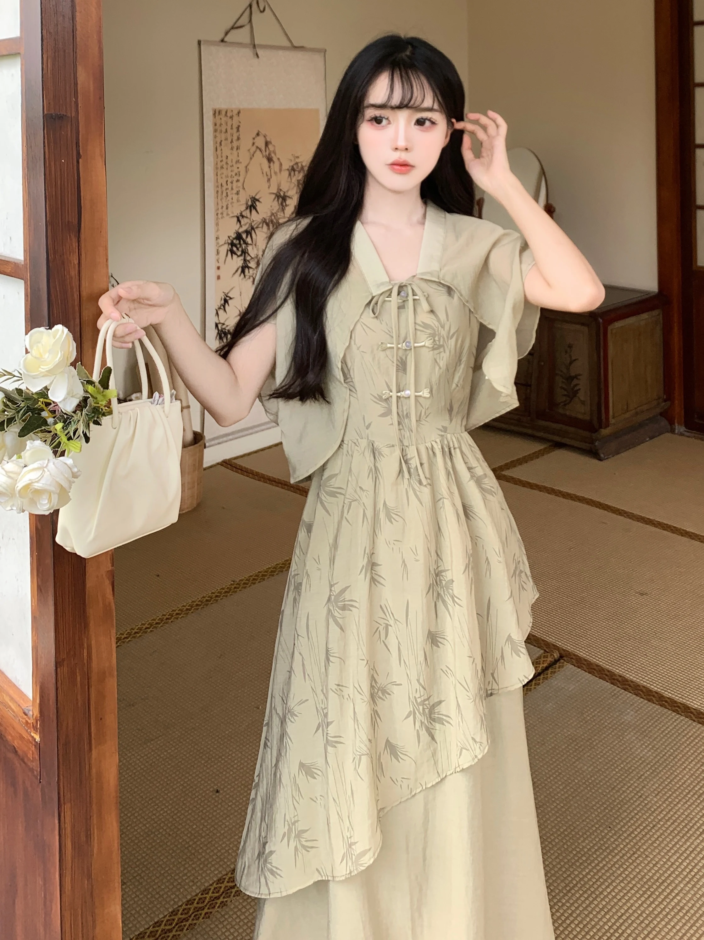 

Платье женское летнее из двух предметов с поясом и юбкой