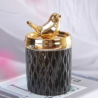 Electroplated Bird Ceramic Decorative Jar with Lid, Candle Jar, Aromatherapy Cup, Jewelry Storage Box, Handicraft Ornament 1