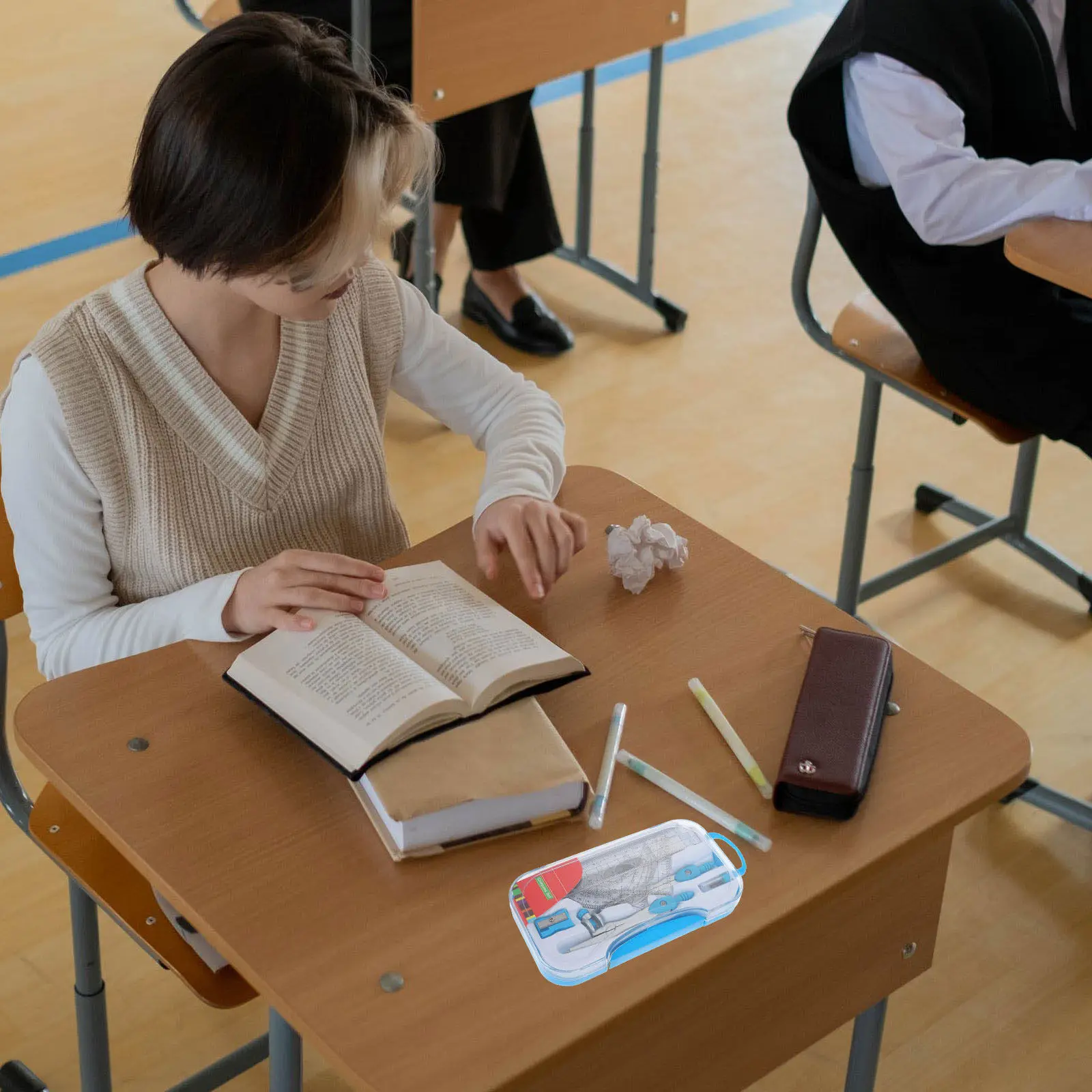 1세트 전문 제도 도구 세트, 컴퍼스, 삼각자, 지우개, 플라스틱 직자, 보관함 포함