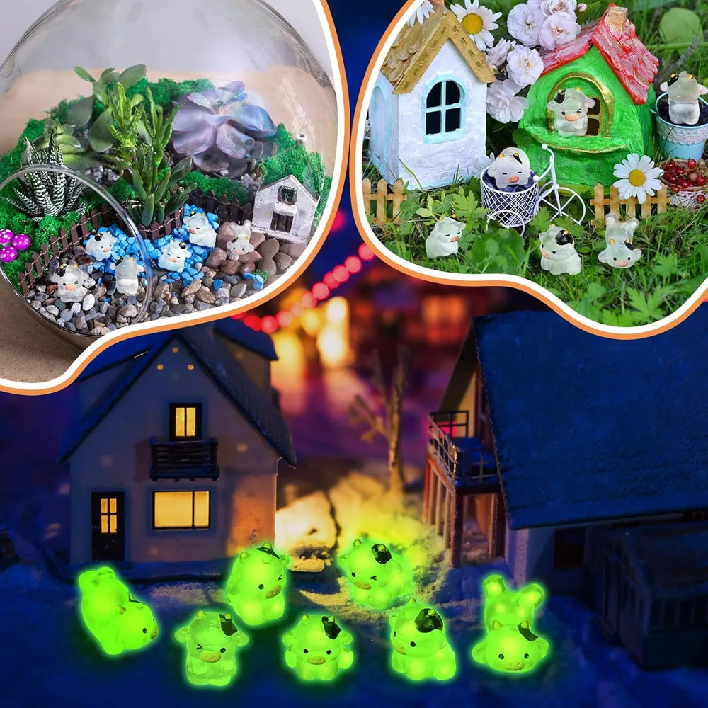 Leinuosen 50-Piece Glow In The Dark Mini Cow Figurines - Luminous Resin Animal Decor For Crafts & Gardens - View #6