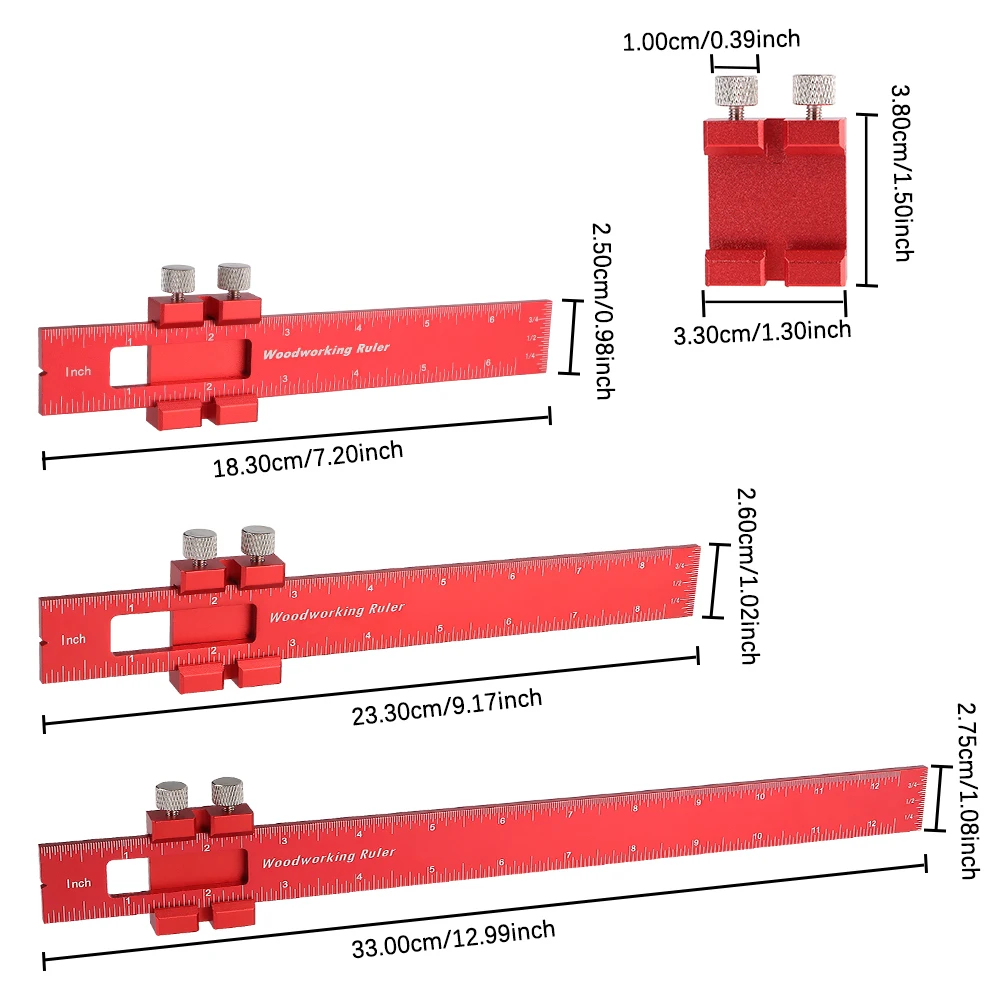 Aluminum Alloy Scribe Marking Depth Gauge Woodworking Sliding Gauge Woodworking Tools Ruler 3pcs 18cm/23cm/33cm Measuring Tools