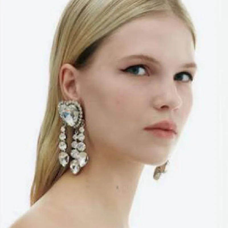 

New Shiny Rhinestone Hearts Pendant Dangle Earrings For Women Jewelry Fashion Statement Earrings Accessories