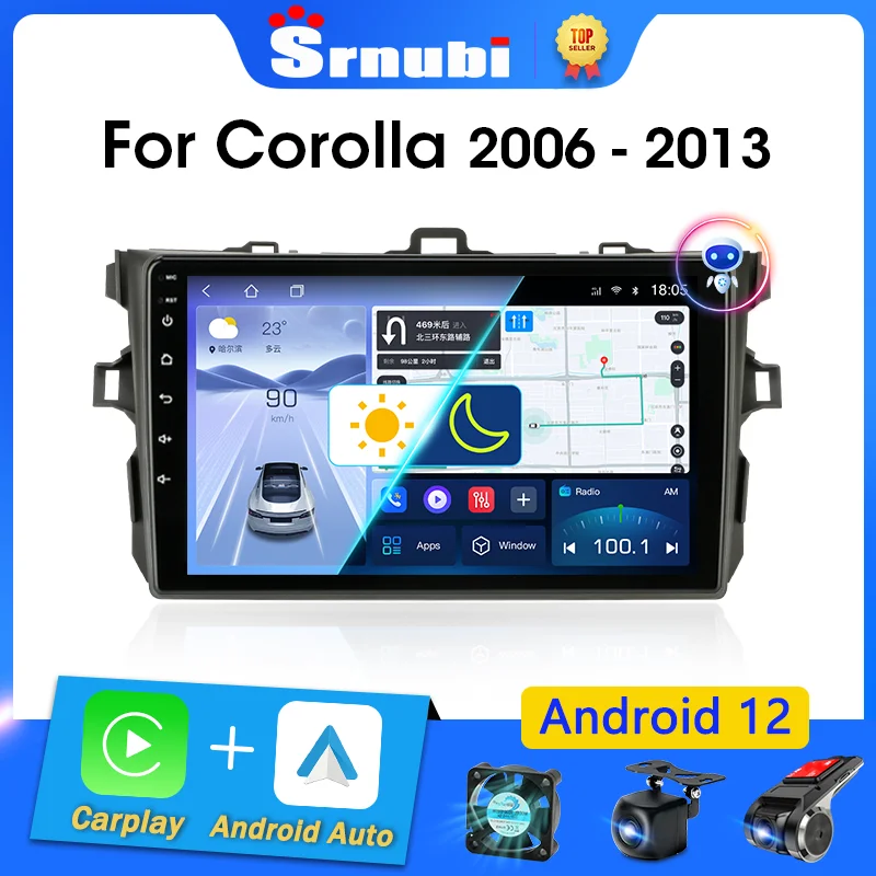 

Srnubi 9" Android 12 Carplay Car Stereo Radio for Toyota Corolla E140 E150 2006 - 2012 Multimedia Player 2 Din GPS DVD Speakers