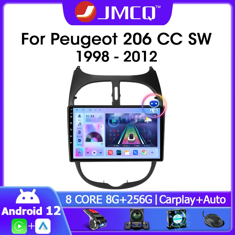 

JMCQ Android 12 Car Radio For Peugeot 206 206CC SW 1998-2012 2Din Multimedia Video Player Auto Stereo DVD 4G Carplay Head Unit