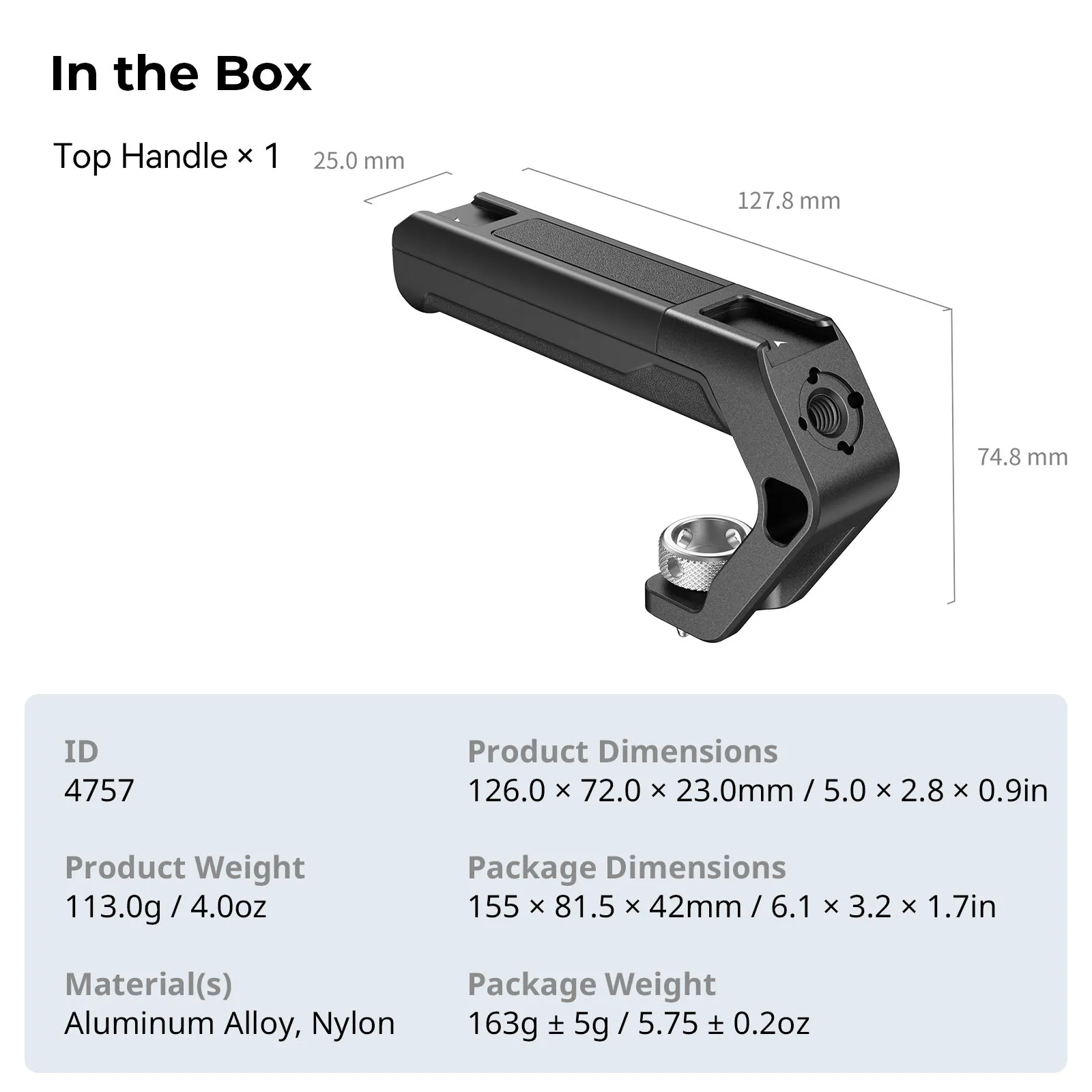 Universal ARRI Locating Top Handle (Tiny), Lightweight Grip with Cold Shoe For D
