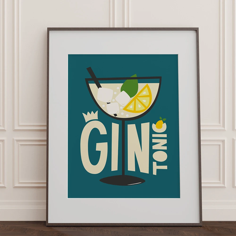 Gin Tonic Poster Wallart Print Mid Century Drinks Kitchen Art Canvas Painting Dinner Room Bar Cocktail Longdrink Vintage Decor