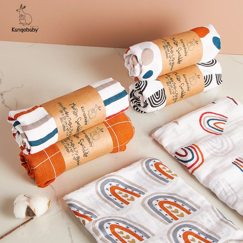 2pcs Set Double Layers Cotton Newborn Baby Muslin Swaddle Blanket