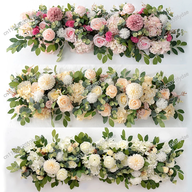 100cm Luxury White Rose Artificial Flower Row Wedding Table Centerpiece ...