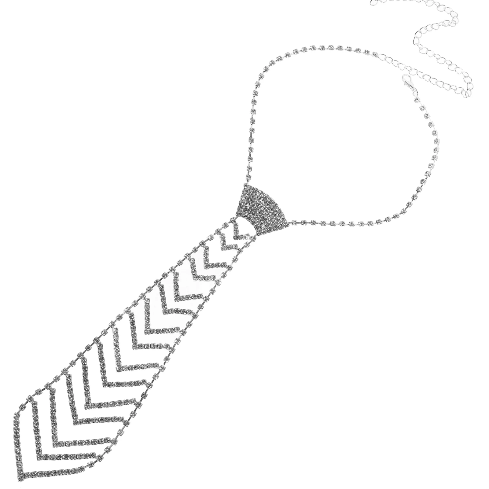 

Fashion Glitter Rhinestone Necktie Necklace Jewelry for Wedding Party Prom (Silver)
