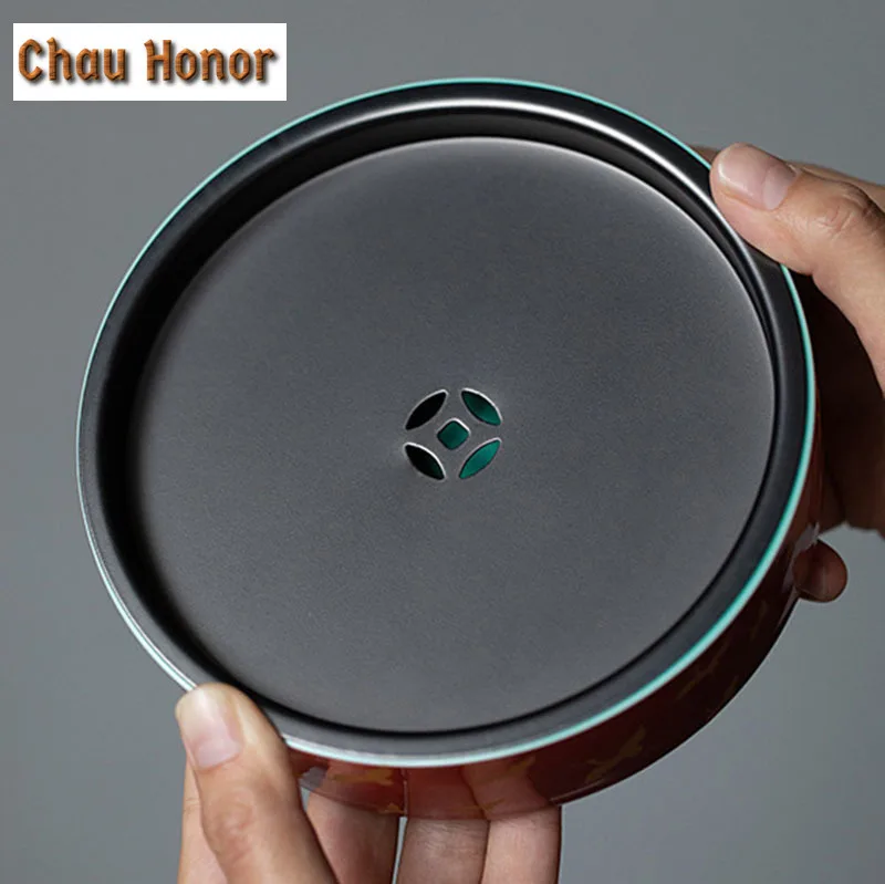 230ml Palace Red Glaze Crane Art Teapot Holder Household Ceramic Tea Pot Base Chinese Gaiwan Tray Kung Fu Tea Dry Brewing Table