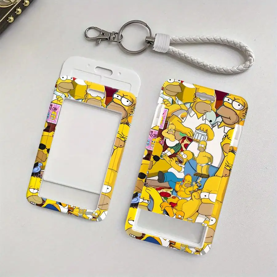 커버 케이스 1개 카드 홀더 접이식 신용 카드 홀더 어린이 버스용 끈이 달린 배지 은행 ID 재미있는 심슨 가족 마지