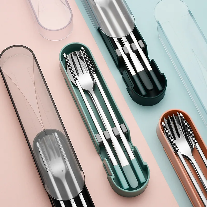 3pcs/set Portable Travel Cutlery Set With Fork, Spoon, Chopsticks, And  Storage Box For Students, Reusable Utensils Storage Box, Portable Kitchen  Storage And Organizer