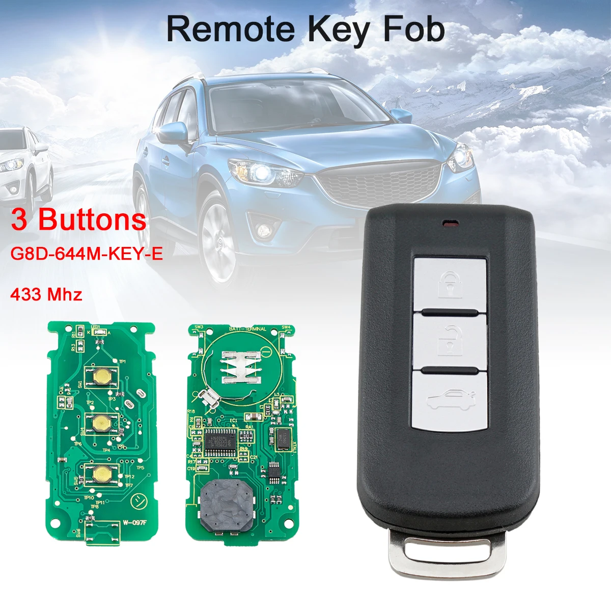 433MHz  Keyless Smart Remote Car Key Fob  3 Buttons with ID46 PCF7952 Chip  G8D-644M-KEY-E  Fit for Mitsubishi Lancer Outlander