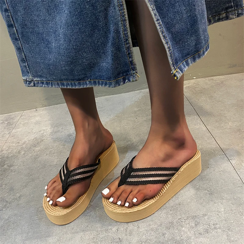 Fashion Spring and Summer Women Slippers   Thick Bottom Wedge Heel Bow Slides Women   Womens Slippers Thin 2023  New