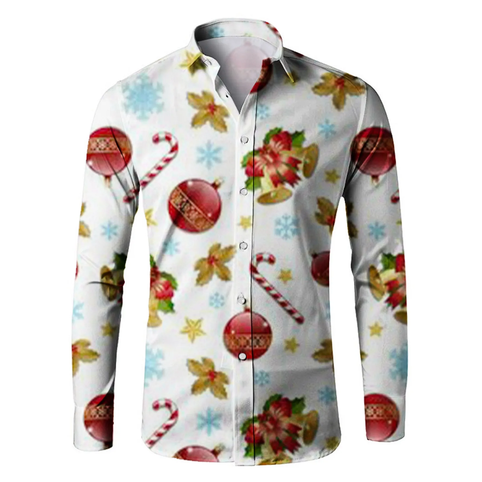 

Men'S Christmas Shirts Navidad T-Shirt Graphic Shirt Funny Long-Sleeved Vacation Full Printing Cartoon Tops Lapel-Neck Chemise