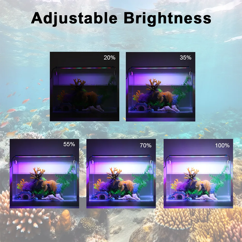 Ultra Thin LED Aquarium Light with Timer & Dimmer - Adjustable 18-70CM Clip-On Aquatic Plant Illumination