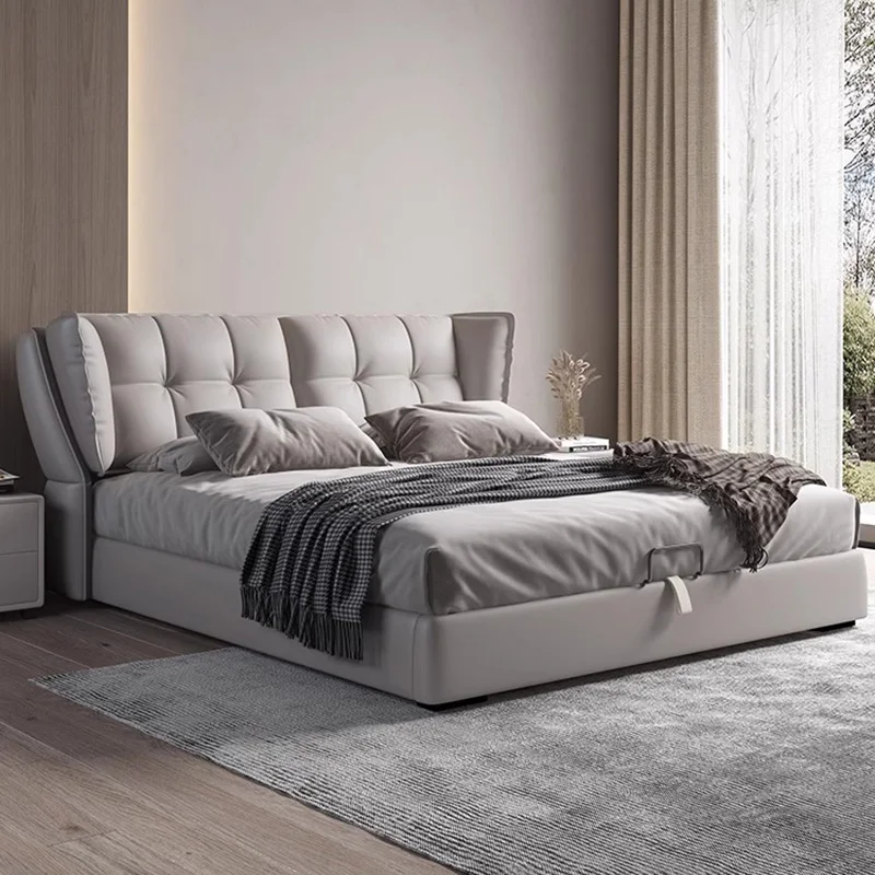 

Modern Minimalist Bedroom Bed Space Saving Queen Size Bedroom Bed Luxury Wood Cama Casal Multifuncional Nordic Furniture