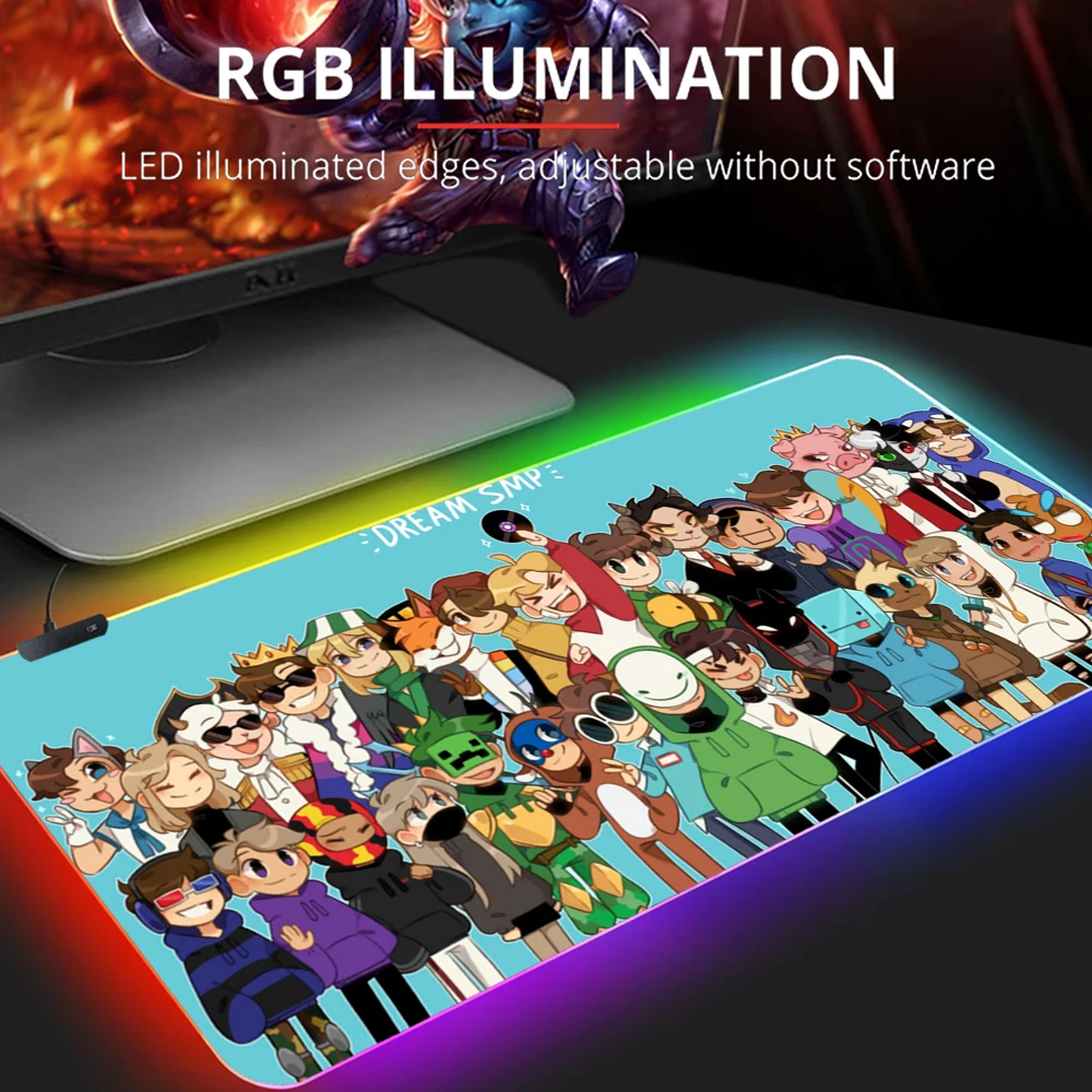 

Anime RGB mouse pad gamer carpet notbook computer mousepad Dream Smp gaming mouse pads gamer keyboard mouse mat laptop mouse pad