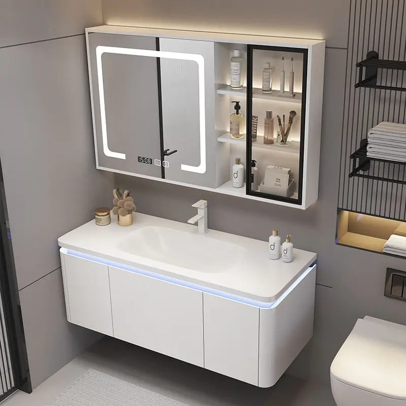 Corian skin sense one basin modern simple smart bathroom mirror cabinet ...