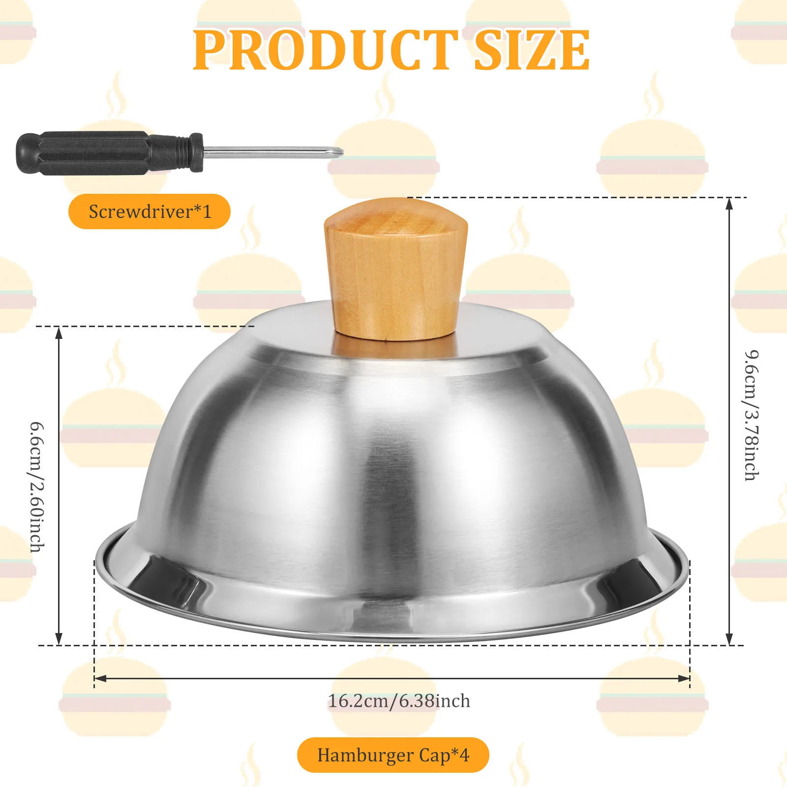 6 Inch Basting Cover, Stainless Steel Melting Dome Set of 4, Small Metal Steaming Cover Grill Lid for Cheese Burger