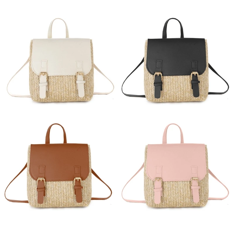 

Women's Straw Backpack Boho Shoulder Bag Versatile Small Backpack Fashion Casual Holiday Daypack for Daily School Travel